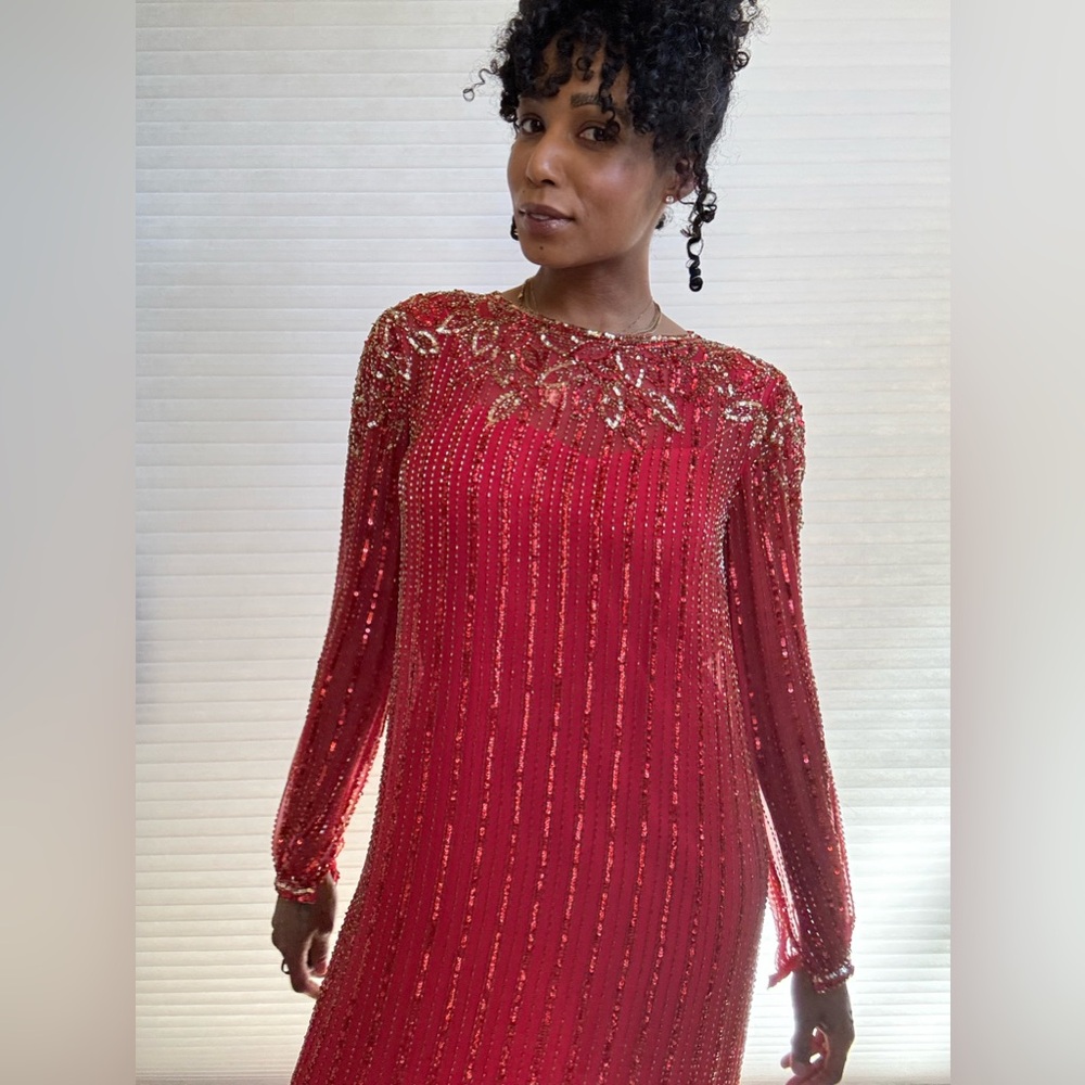 Vintage Victoria Royal Ltd Scarlet Dress with Sequins and Beading - Picture 3 of 17